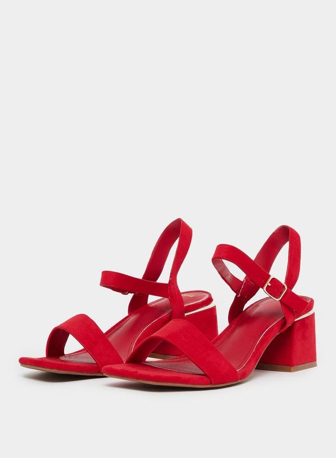 Styli Red Suede Block Heel Sandals - Image 2